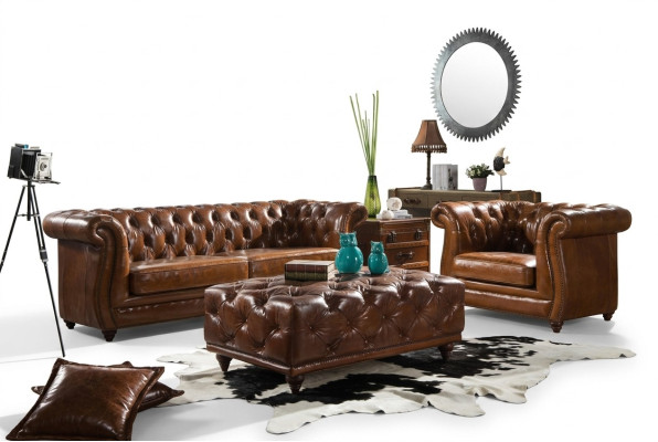 Design club sofa 3-seater sofa leather sofa three-seater vintage leather NEW