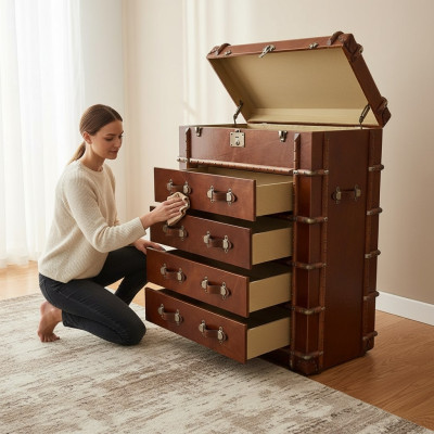 Chest of drawers design furniture loft vintage retro cabinet suitcase leather luxury