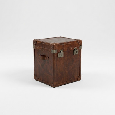 Side Table Vintage Leather Cube Chest Coffee Table Sofa Living Room Table Suitcase