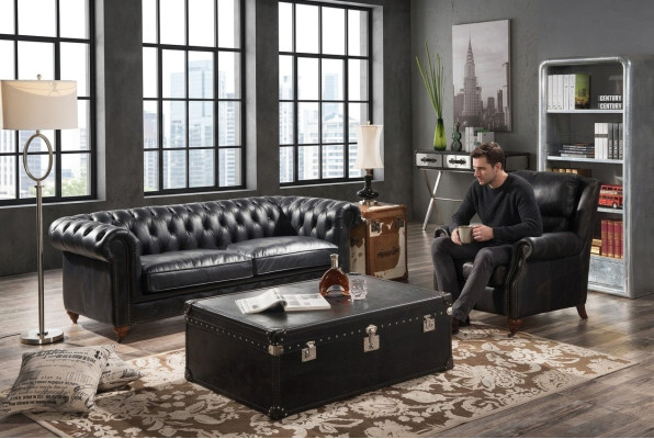 Luxury Chesterfield Sofa Set 3+1 Seat Coffee Table 4-piece Set Leather Sofa