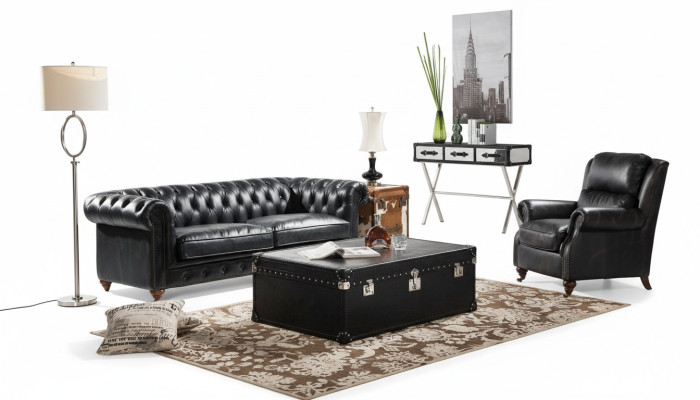 Luxury Chesterfield Sofa Set 3+1 Seat Coffee Table 4-piece Set Leather Sofa