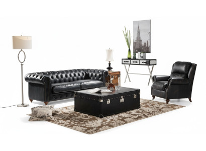 Luxury Chesterfield Sofa Set 3+1 Seat Coffee Table 4-piece Set Leather Sofa