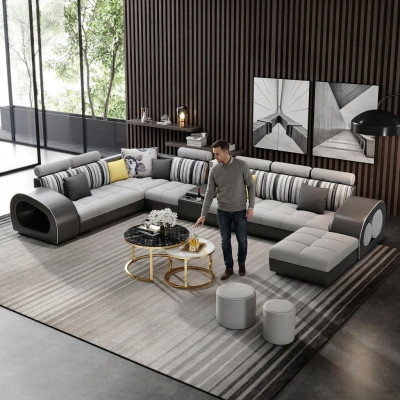 Leather sofa with USB couch designer sofa U shape corner set upholstery corner big new