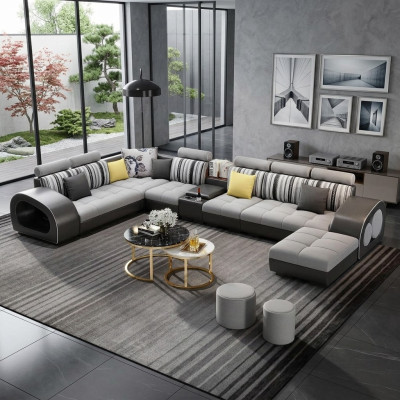 Leather sofa with USB couch designer sofa U shape corner set upholstery corner big new