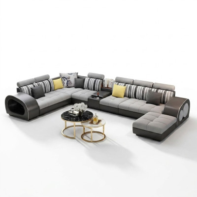 Leather sofa with USB couch designer sofa U shape corner set upholstery corner big new