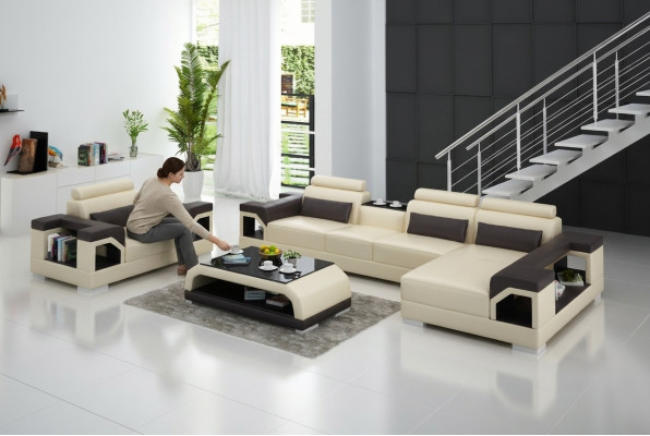 Living room corner sofa L shape armchair set suite modern sofa leather seating corner