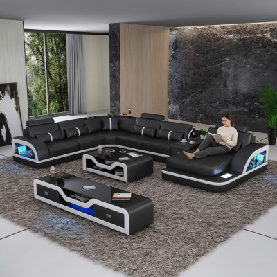 Corner sofa upholstery corner sofa U-shape coffee table sideboard leather sofa living landscape new
