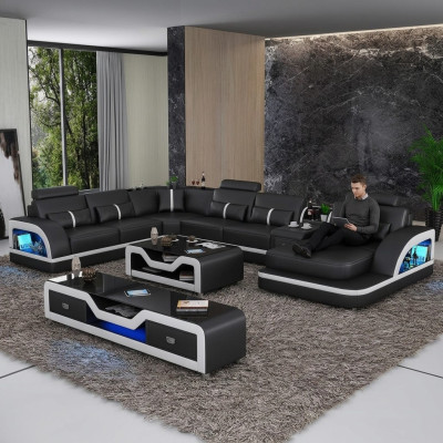 Corner unit leather sofa design corner sofa luxury living landscape LED sofa couch upholstery