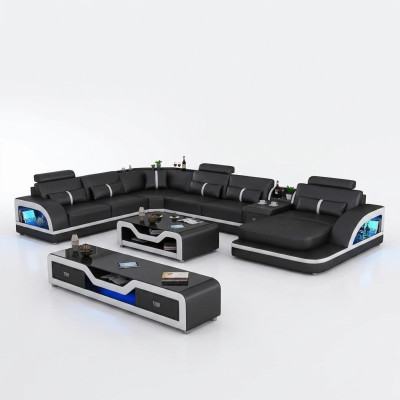 Corner unit leather sofa design corner sofa luxury living landscape LED sofa couch upholstery