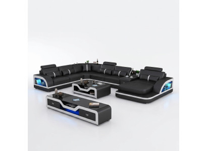 Corner unit leather sofa design corner sofa luxury living landscape LED sofa couch upholstery