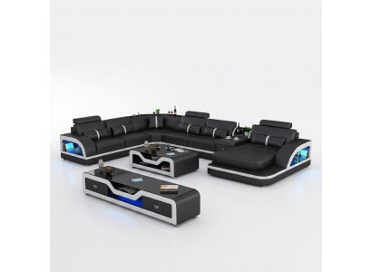 Corner unit leather sofa design corner sofa luxury living landscape LED sofa couch upholstery