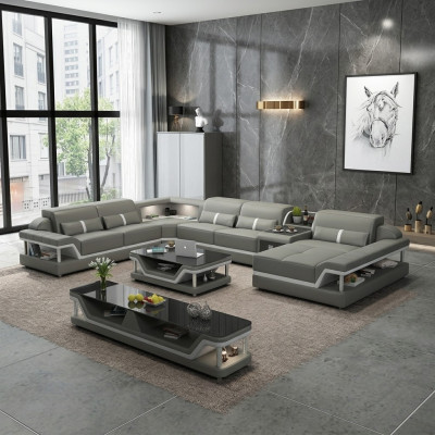 U-shaped living landscape corner sofa coffee table sideboard design 3-piece living landscape