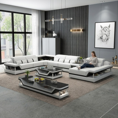 Sofa with USB Designer Living Landscape U-Shape Couch Corner Sofa Upholstery Suite New