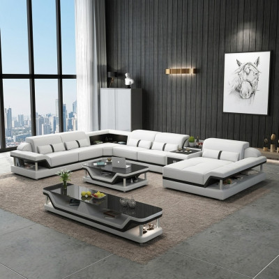 Sofa with USB Designer Living Landscape U-Shape Couch Corner Sofa Upholstery Suite New