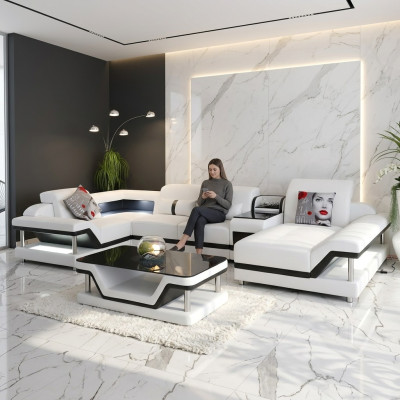 Sectional sofa U-shape coffee table upholstery furniture living landscape design sectional sofa leather USB