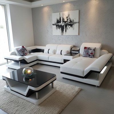 Sectional sofa U-shape coffee table upholstery furniture living landscape design sectional sofa leather USB