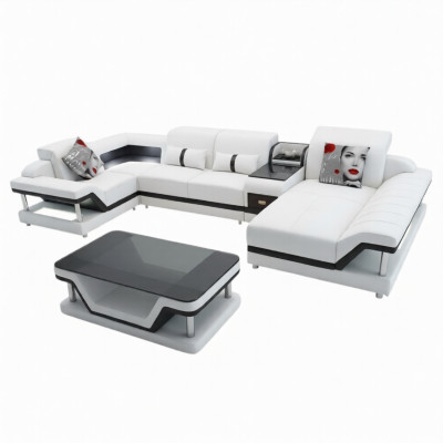 Sectional sofa U-shape coffee table upholstery furniture living landscape design sectional sofa leather USB