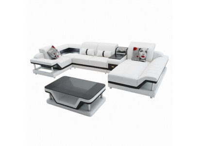 Sectional sofa U-shape coffee table upholstery furniture living landscape design sectional sofa leather USB