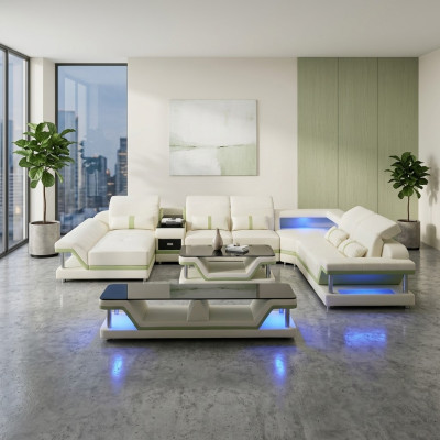 Modern design living room corner sofa couch upholstered RTV coffee table leather