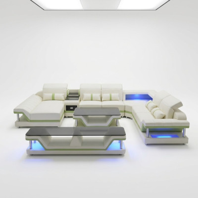 Modern design living room corner sofa couch upholstered RTV coffee table leather