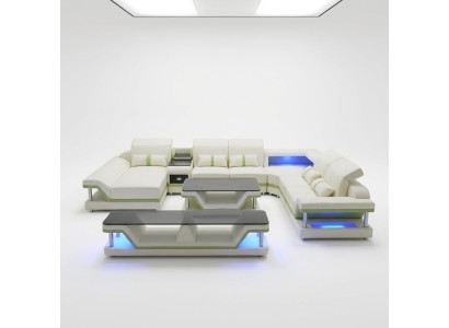 Modern design living room corner sofa couch upholstered RTV coffee table leather