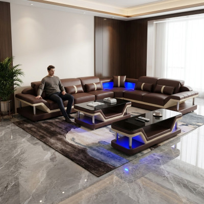 Living landscape L-shape corner sofa coffee table sideboard design living landscape USB 3-piece set