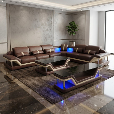 Living landscape L-shape corner sofa coffee table sideboard design living landscape USB 3-piece set