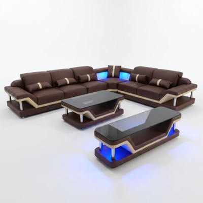 Living landscape L-shape corner sofa coffee table sideboard design living landscape USB 3-piece set