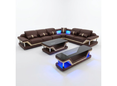 Living landscape L-shape corner sofa coffee table sideboard design living landscape USB 3-piece set