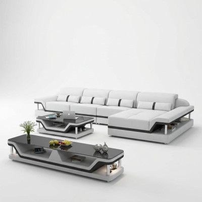 Leather sofa L-shape couch living area corner sofa set design modern sofa USB