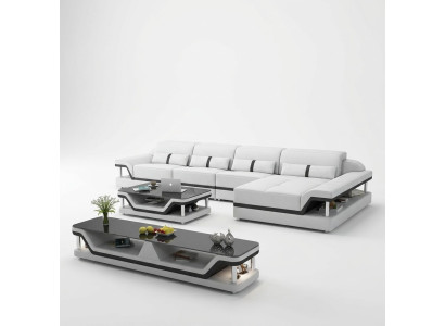 Leather sofa L-shape couch living area corner sofa set design modern sofa USB