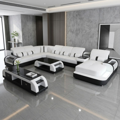 Living area couch upholstered sofa suite 3-piece set coffee table sideboard leather