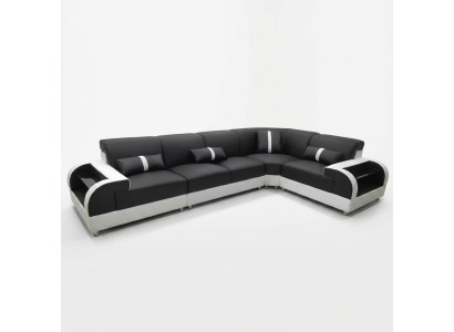 Leather sofa in L-shape, couch living landscape, corner sofa design set, modern sofa with USB