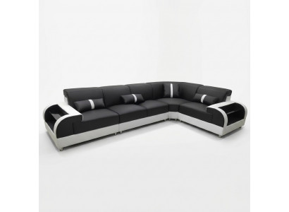 Leather sofa in L-shape, couch living landscape, corner sofa design set, modern sofa with USB