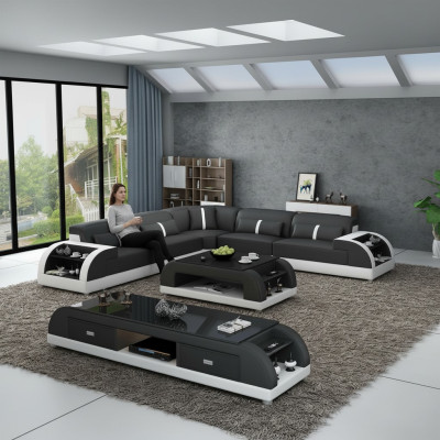 Leather sofa L-shaped couch living landscape corner sofa suite modern design sofa USB