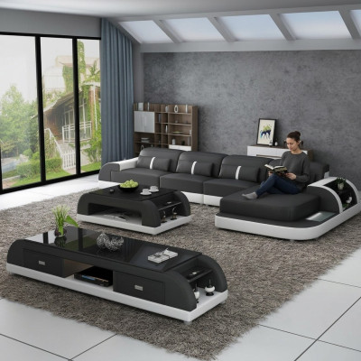 Living area corner sofa L-shape sofa couch design couch leather modern upholstery new