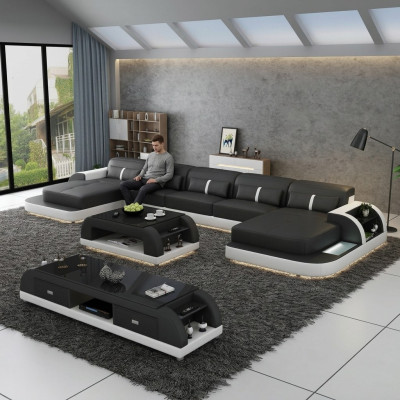 Corner sofa leather sofa with USB big U-shaped living room sofa couch set leather new