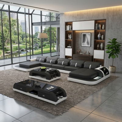 Corner sofa leather sofa with USB big U-shaped living room sofa couch set leather new