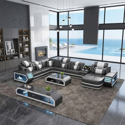 Corner sofa upholstered U-shaped corner sofa sideboard coffee table leather sofa living landscape new