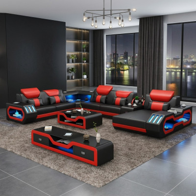 Living landscape couch upholstery suite sofa 3-piece set coffee table sideboard leather