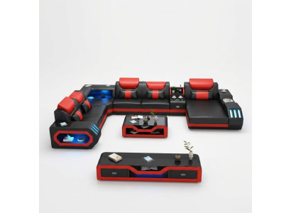 Design big sofa with USB corner sofa couch landscape U-shape leather textile corner