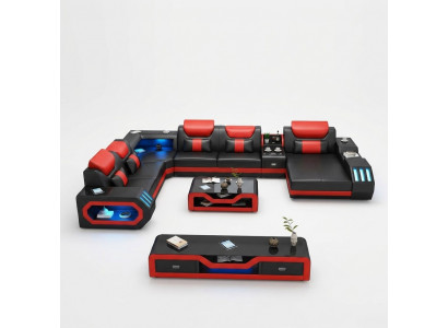 Design big sofa with USB corner sofa couch landscape U-shape leather textile corner