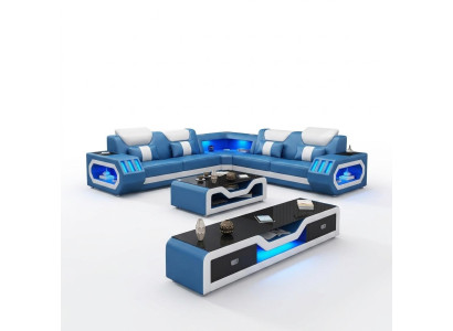 Sectional sofa L shape coffee table sofa couch design upholstery leather modern blue table new