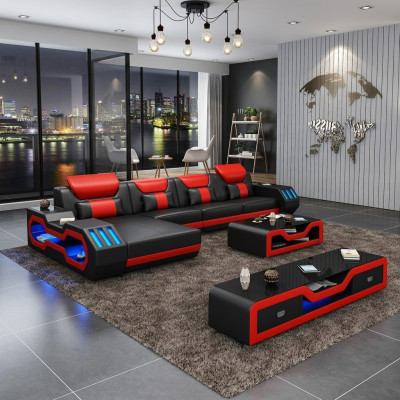 Sectional sofa in L shape + coffee table + sideboard design sectional sofa