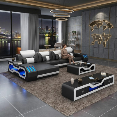 Modern leather couch living area leather sofa sofa set sofa L-shape coffee table.