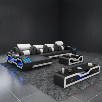 Modern leather couch living area leather sofa sofa set sofa L-shape coffee table.