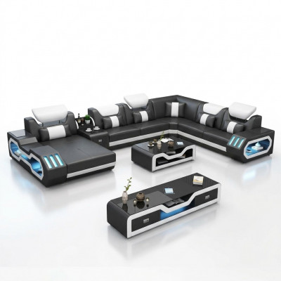 Living area U-shape corner sofa coffee table sideboard design living area big new