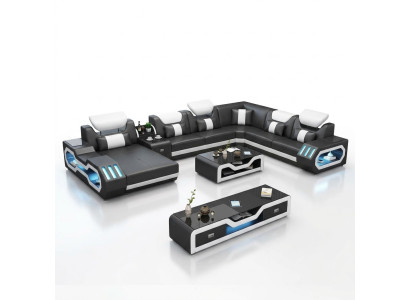 Living area U-shape corner sofa coffee table sideboard design living area big new