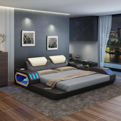 Luxury design bed frame bed leather beds USB luxury double hotel upholstered bed