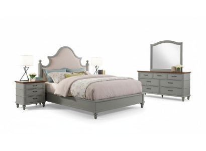 Bedroom set bed 2x bedside table console beds textile double hotel upholstery